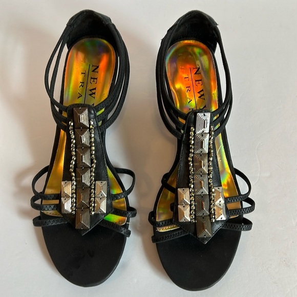 New York Transit Black Strappy Wedge Sandals Women’s Size 6 1/2 M - Picture 1 of 8